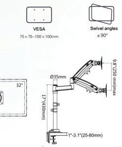 ⁦זרוע מפרקית שולחני לזוג מסכים North Bayou H180 22″-32″⁩ – תמונה ⁦4⁩