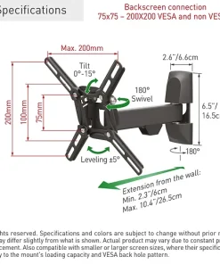 ⁦Barkan 2300 Monitor Wall Mount 13"~43" 25Kg Full Motion⁩ – תמונה ⁦7⁩