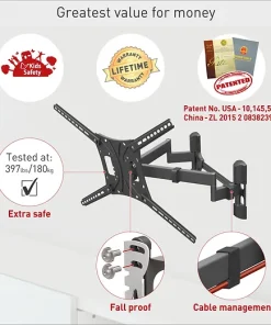 ⁦Barkan BM464 Monitor Wall Mount 13"~90" 60Kg Full Motion⁩ – תמונה ⁦3⁩