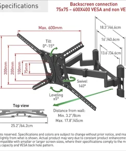 ⁦Barkan BM464 Monitor Wall Mount 13"~90" 60Kg Full Motion⁩ – תמונה ⁦9⁩
